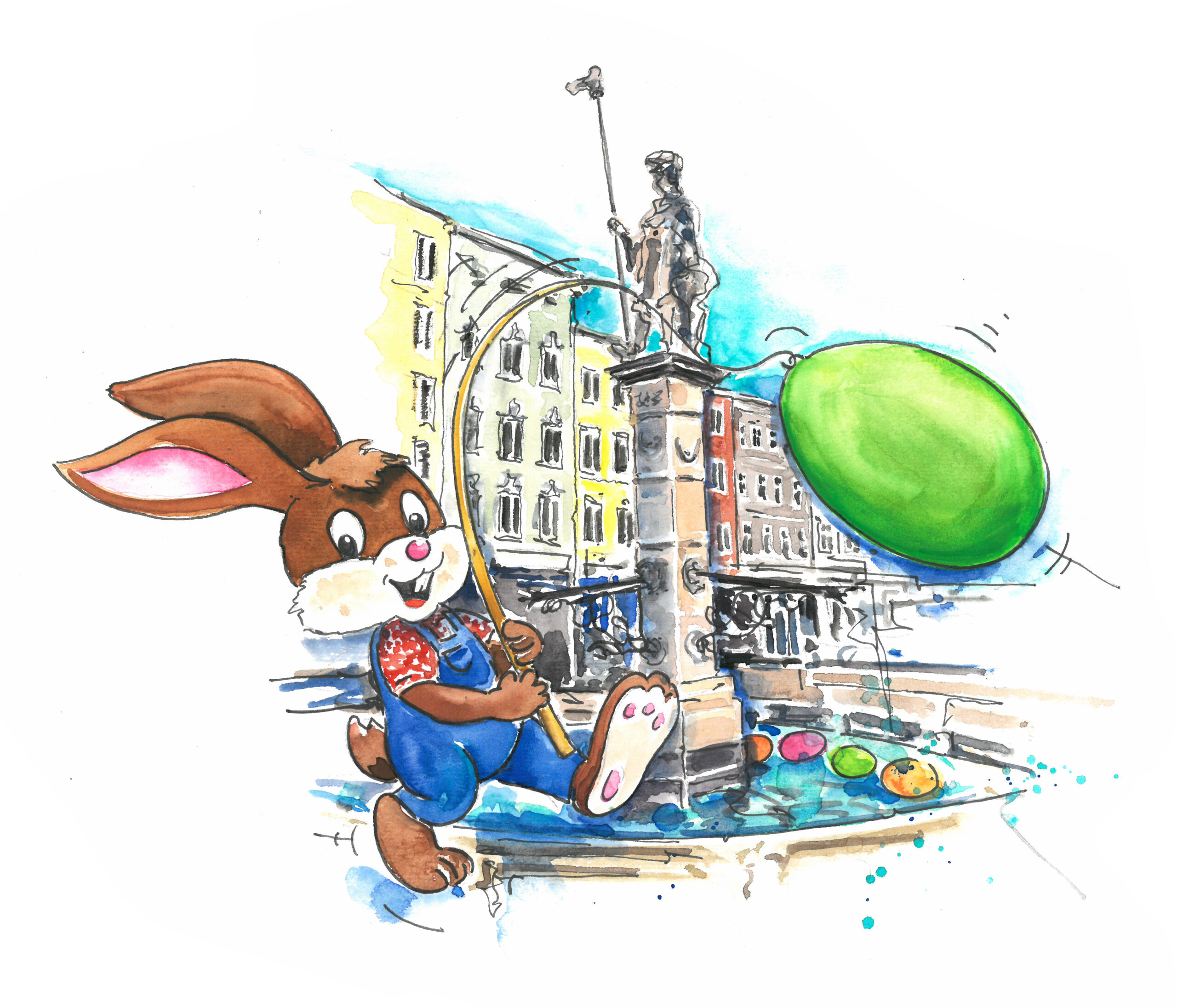 Hase Hubsi fischt sich ein Ei aus dem Dietmarbrunnen